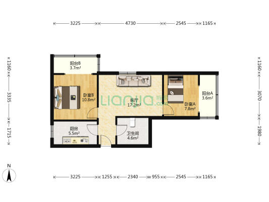 八方公寓 2室1厅1卫 80平方