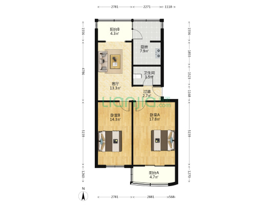 围墙巷1号院 2室1厅1卫 75平方