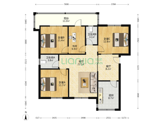 窦府巷小区北院 4室2厅2卫 117平方