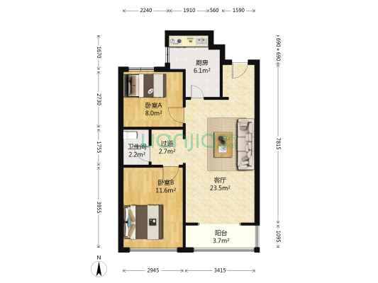 万科金域华府南区 2室1厅1卫 84平方