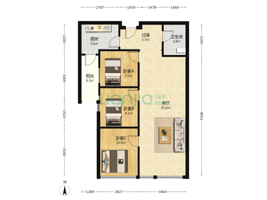 城南美地中心 3室1厅1卫 93平方