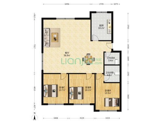 崂山路117号 3室1厅2卫 144平方