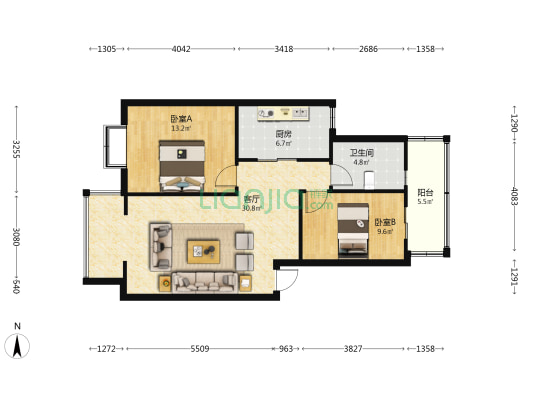 北街丽景 2室1厅1卫 83平方