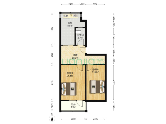 互助路18号院 2室0厅1卫 59平方