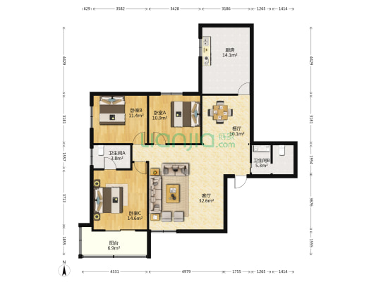 医学院家属院 3室2厅2卫 142平方