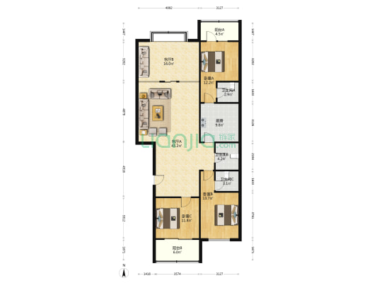 学院小区 3室2厅3卫 298平方