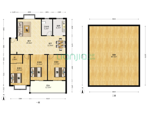 温泉花园 3室2厅1卫 132平方