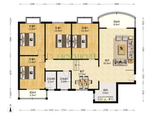 聚龙名都 4室2厅2卫 150平方