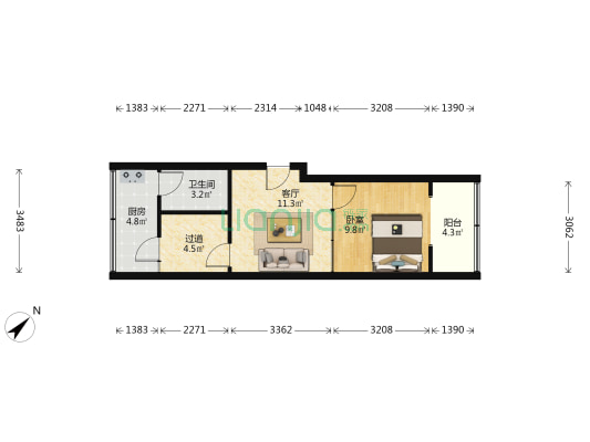肖家河巷4号 1室1厅1卫 39平方