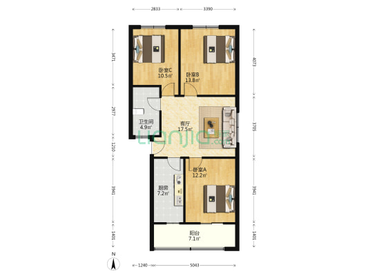 祥和苑B区 3室1厅1卫 93平方