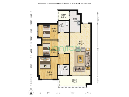 保利茉莉公馆 3室1厅2卫 97平方