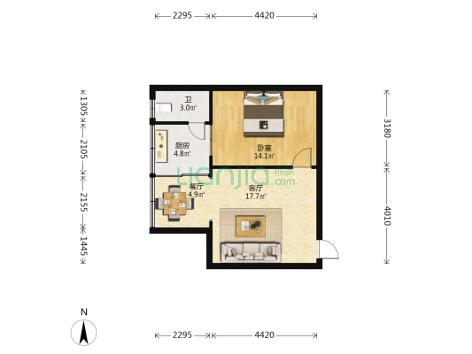 十字街综合农贸市场 1室2厅1卫 57平方