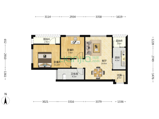 中科依云 2室1厅1卫 75平方