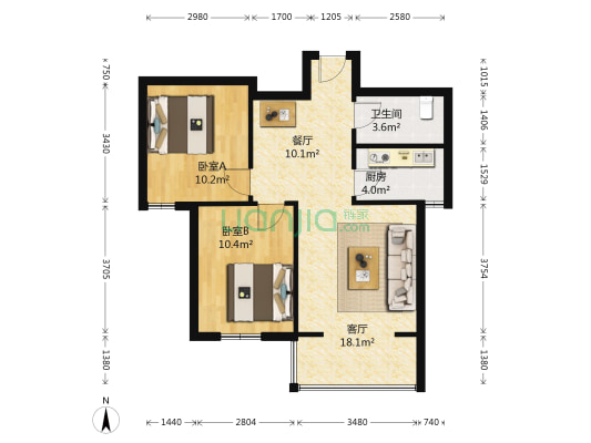 槐桐别苑 2室2厅1卫 82平方