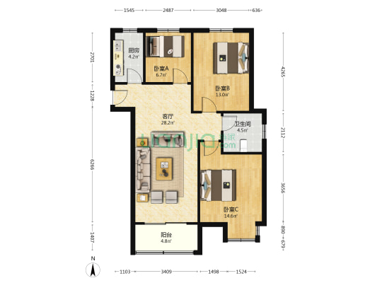 板桥南苑 3室1厅1卫 101平方
