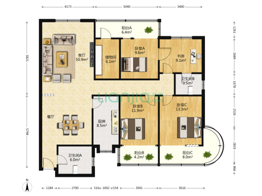 金泉公寓 4室1厅2卫 175平方