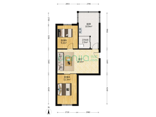 云岗小区 2室1厅1卫 66平方