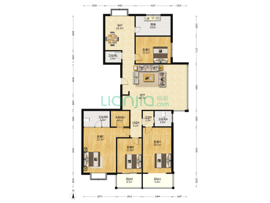 湖景1号 4室2厅3卫 210平方