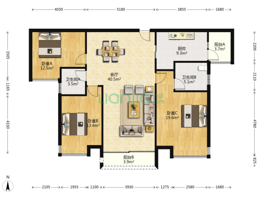大唐印象 3室1厅2卫 132平方