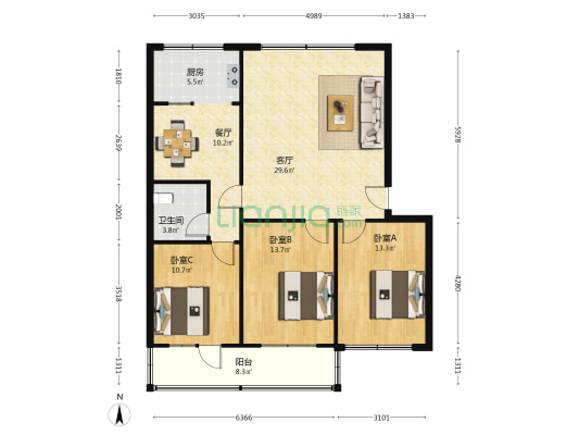 安居小区(永清) 3室2厅1卫 118平方