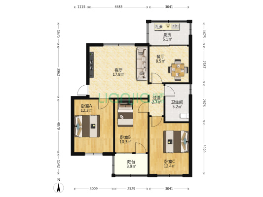 人民东路三巷住宅 3室2厅1卫 95平方