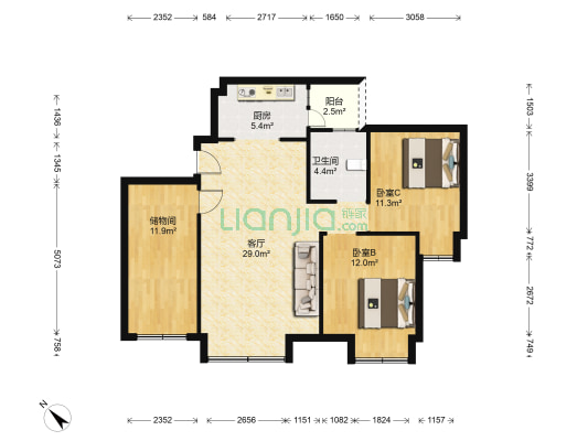林溪美城 2室1厅1卫 87平方