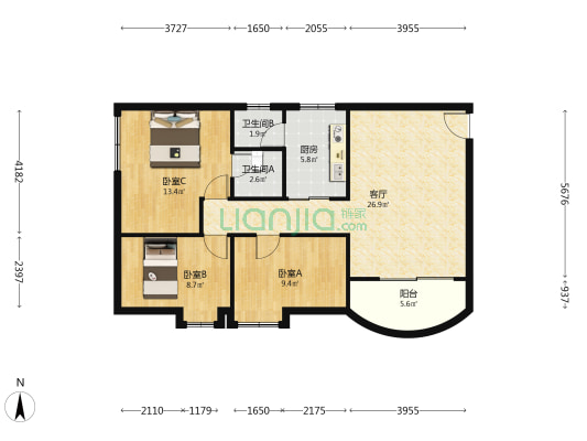 颐景楼 3室1厅2卫 89平方