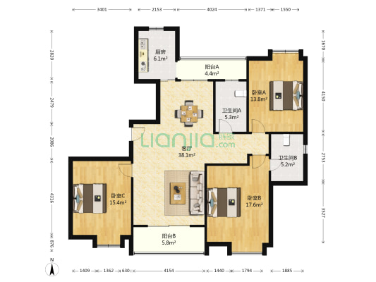 吉祥二村 3室1厅2卫 142平方