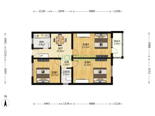 文华园 3室1厅1卫 84平方