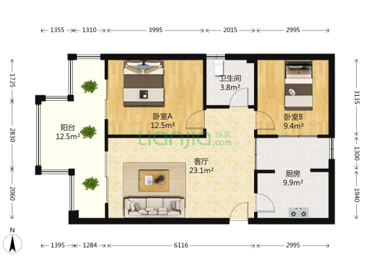兰湾蒂钒尼 2室1厅1卫 83平方