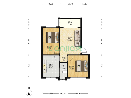 富民路二段28号 2室1厅1卫 56平方