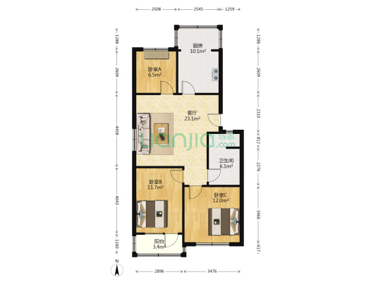 京宝花园 3室1厅1卫 89平方