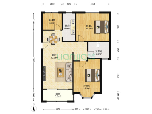 祥和家园 3室1厅1卫 98平方