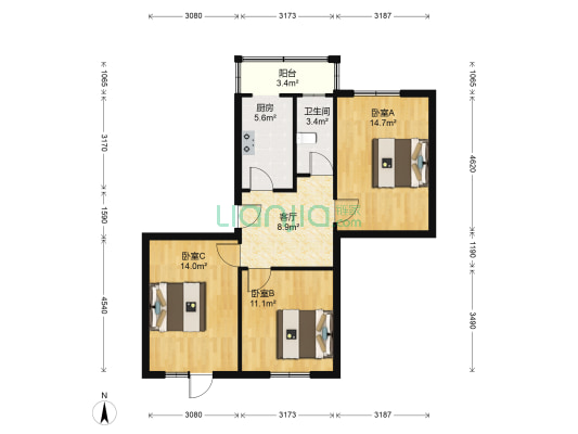河北省化学工业研究院宿舍 3室1厅1卫 77平方