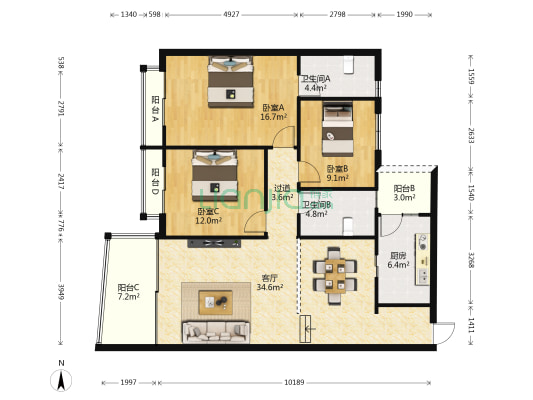 文体苑 3室1厅2卫 120平方