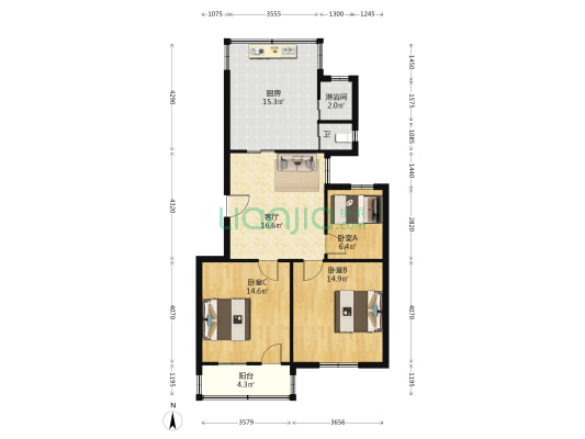 环城西路143号 3室1厅2卫 86平方