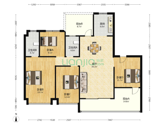 中海阅山府 4室1厅2卫 143平方