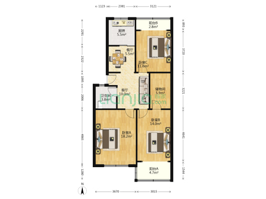 东海花园 3室2厅1卫 102平方