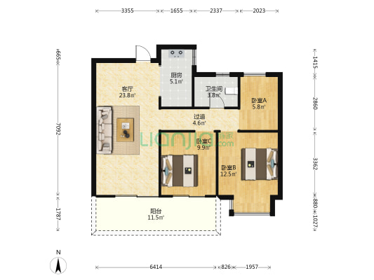 光明璟宸 3室1厅1卫 94平方