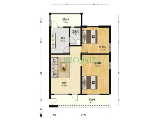 广场路1号 2室1厅1卫 81平方