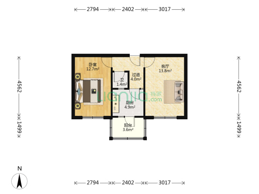 建新家园 1室1厅1卫 50平方