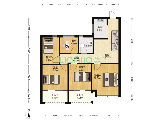 赞成杭家 5室1厅1卫 88平方