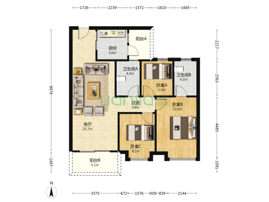 保利和悦华锦 3室1厅2卫 98平方