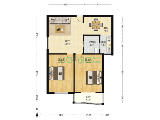 上影广场(徐汇) 2室2厅1卫 98平方