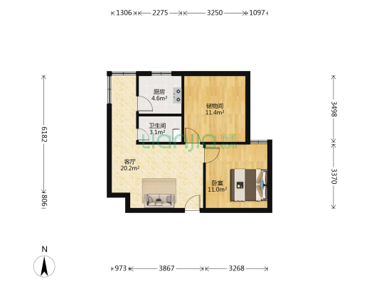 海屋裕鑫名都 小两室 电梯房 出售-户型图