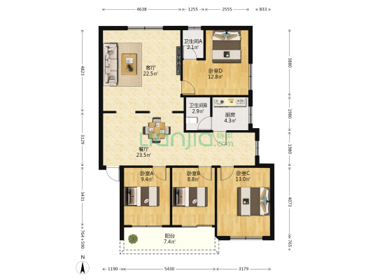 长青路10号宿舍楼 4室2厅2卫 122平方