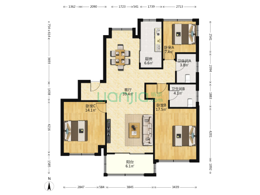 葛洲坝融创紫郡府 3室1厅2卫 125平方