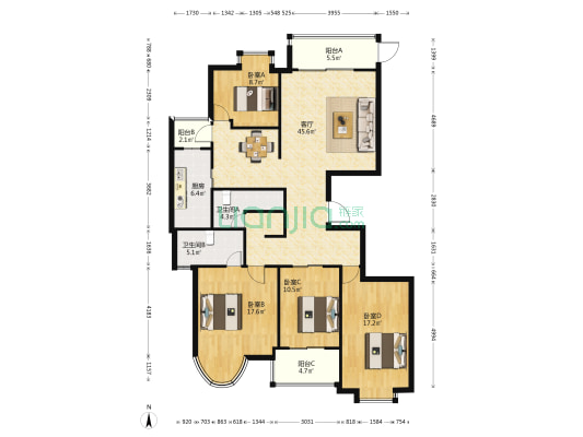 融侨国际公馆 4室1厅2卫 162平方
