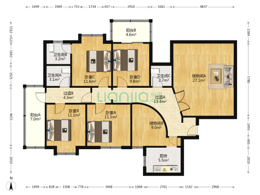 朝阳天下 4室0厅3卫 161平方