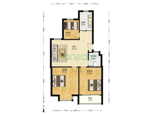 书香苑（吴江） 3室1厅1卫 89平方